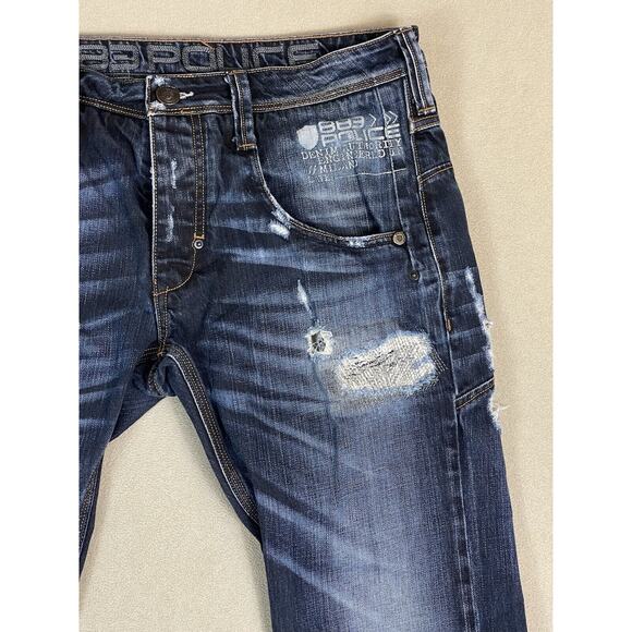 883 Police Jeans Mens 32 Blue‎ Black Motello Distressed Straight Leg Slim Fit - Picture 3 of 16